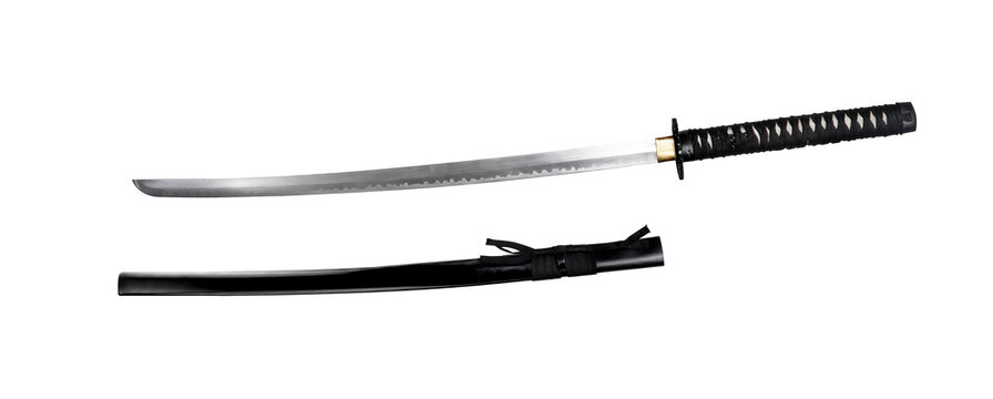 Japanese Katana Sword with Black Scabbard on transparent background png