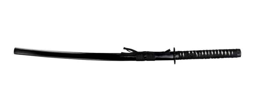 Black Japanese Katana Sword in Scabbard on transparent background png