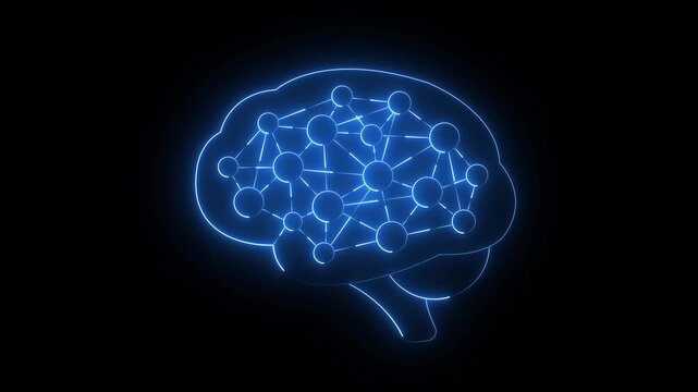 Blue glowing brain with neural network connections