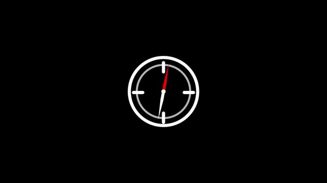 Minimalist white clock icon with red second hand representing time management countdown schedule deadline reminder timer watch design element isolated clean dark black background vector.4 k video