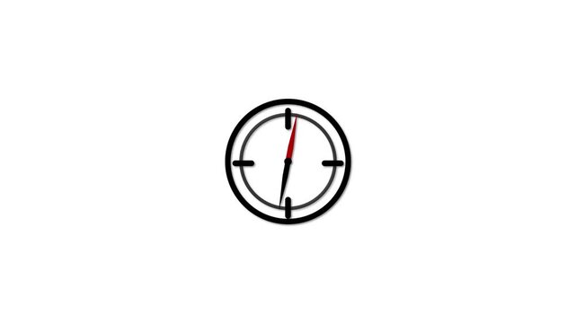 Minimalist black clock icon with red second hand representing time management countdown schedule deadline reminder timer watch U I design element isolated clean bright white background vector.