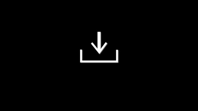 White download arrow icon representing data transfer software update file downloading process cloud storage button U I graphic element isolated dark black background vector illustration.4 k video.