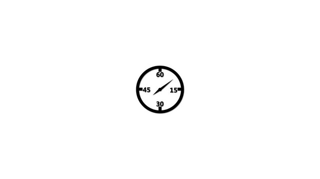 Black stopwatch timer clock icon with numbers 15, 30, 45, 60 representing countdown time management deadline interval schedule UI design element isolated bright white background vector.a 4 k video