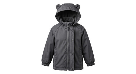Dark grey toddler jacket with a cute bear ear hood design for cold weather outdoor activities © Ophelia