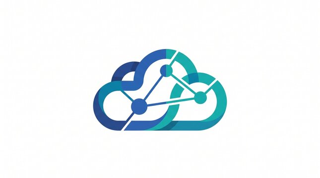 Modern blue and teal cloud emblem with interconnected nodes, symbolizing cloud computing, digital infrastructure, data sharing, and network technology
