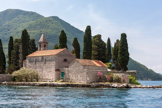 The tiny island of Sveti Đorđe (St. George's Island), with its little Benedictine monastery, in the Boka Kotorska (the Bay of Kotor), Montenegro