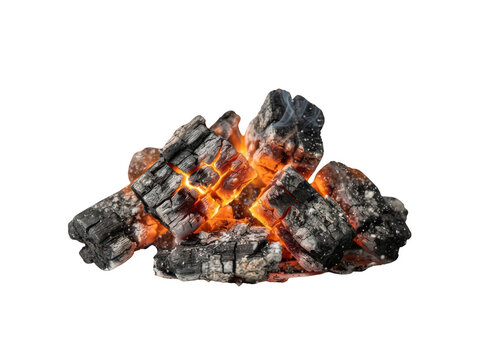 Burningcharcoalbriquettesglowingemberscreatingwarmthforoutdoorfirepituse transparent background