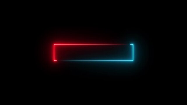 Glowing Neon Line rectangle Text box animation, Abstract neon glowing line frame, animated moving led light screen box on black background, Light Rectangle Stroke Line Frame Banner