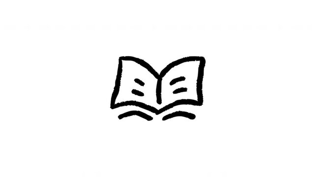 Open Book For Reading And Learning Doodle Animation. Book Symbol And Education Resource. 4K Video Loopable Overlay Element. Hand-Drawn Animated Icon With Alpha Channel.