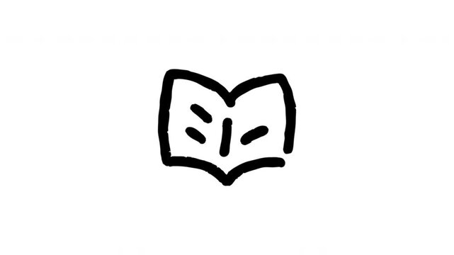 Open Book For Reading And Education Doodle Animation. Book Symbol And Learning Resource. 4K Video Loopable Overlay Element. Hand-Drawn Animated Icon With Alpha Channel.