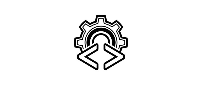 Software engineering and automation icon with gear and coding brackets