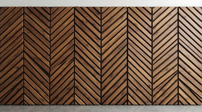 Detailed view of a brown herringbone wood panel wall texture background