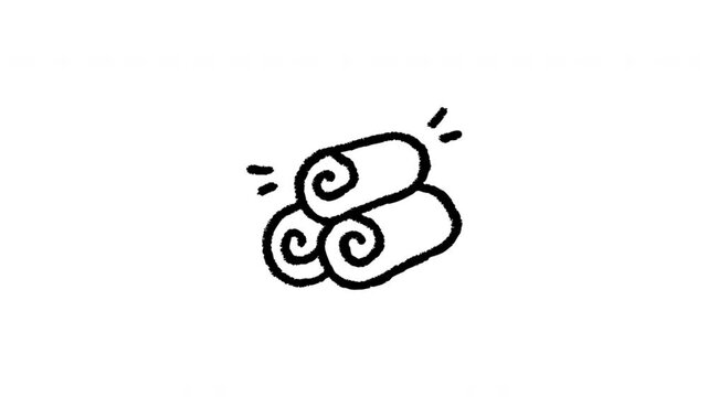 Rolled Towels For Bath And Spa Comfort Hand-Drawn Doodle Animation On Transparent Background. Linen Rolls And Hospitality Service. Seamless Animated Icon. 4K Video Overlay Element.