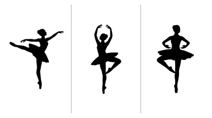 Ballerina silhouettes set with figures in ballet poses, dance and performance art © Hosneara