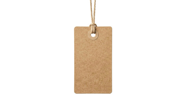 Blank brown cardboard price tag with a rustic twine string isolated on a white background