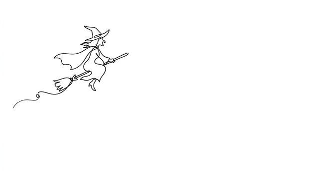 Minimalist halloween witch flying on a broom line art