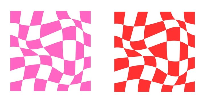 Pink and red wavy checkered pattern squares for modern graphic design