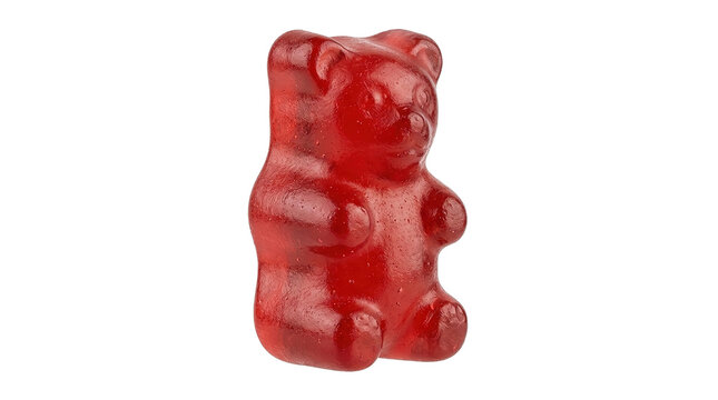 Red gummy bear candy isolated on black background with detailed texture