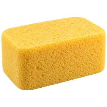 Yellow rectangular sponge with textured surface for cleaning tasks