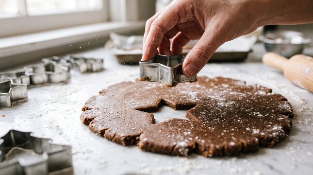 Baking holiday cookies with star-shaped cookie cutter and dough preparation