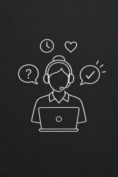 Customer service representative with headset and laptop line art icon