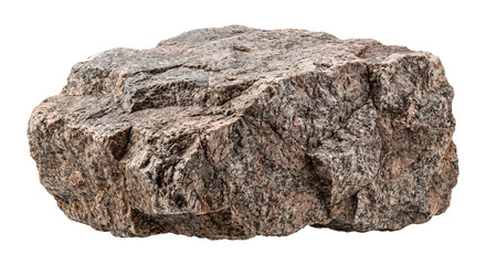 Large textured granite boulder isolated on a white background for professional design projects © Ophelia