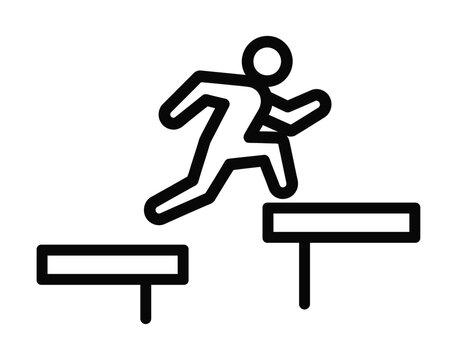 Line art illustration of a person jumping over hurdles in a race