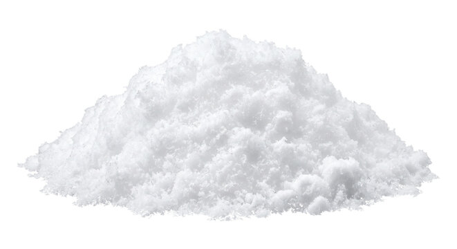 A large mound of fresh white snow isolated on a clean white background for winter design projects