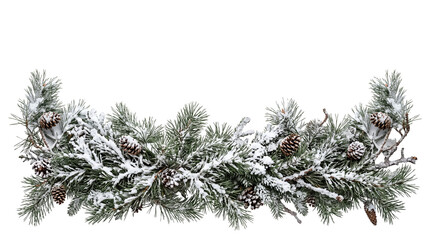 Festive snowy pine garland with natural cones isolated on a clean white background for holidays © Ophelia