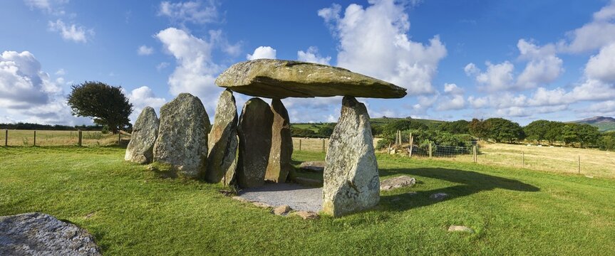 Pentre Ifan, Neolithic megalitic stone burial chamber dolmen built about 3500 BC in the parish of Nevern, Pembrokeshire, Wales, Great Britain