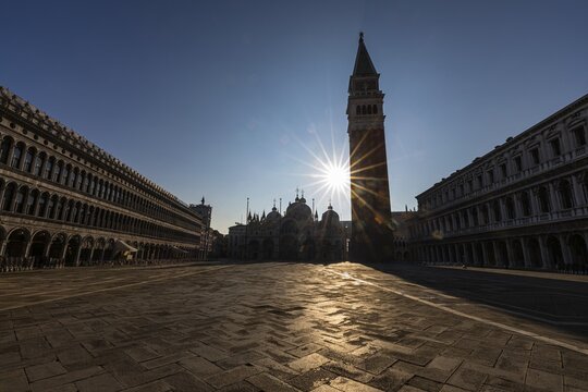 Piazza San Marco against the light, Venice, Veneto, Italy