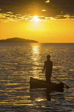 Fisherman in his canoe on Lake Malawi, Cape Maclear, Malawi