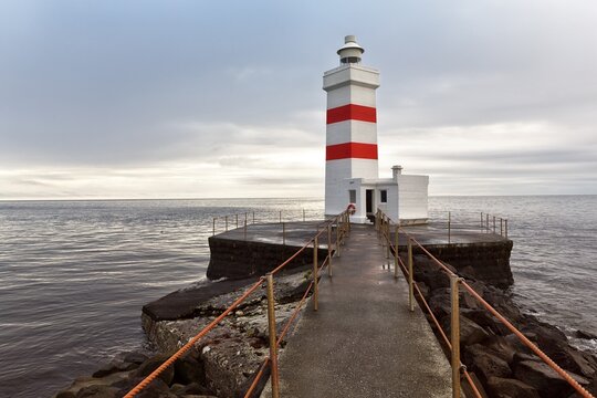 Lighthouse, Gar&eth;ur, Gardur, Su&eth;urnes, Sudurnes, peninsula Reykjanes, near Reykjavik, Iceland