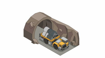 Isometric Illustration of a Mining Dump Truck in Tunnel. © suket