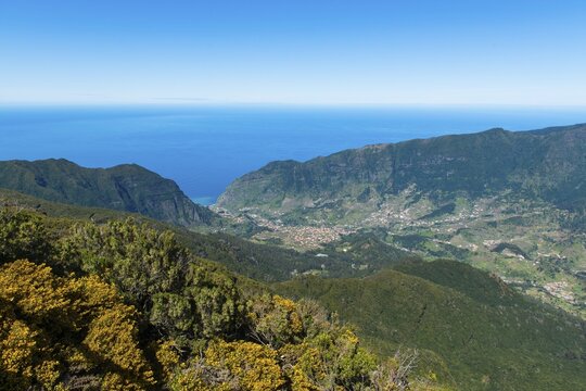 View to the Atlantic Ocean from the mountain Bica de Cana, plateau Paul da Serra, island Madeira, Portugal