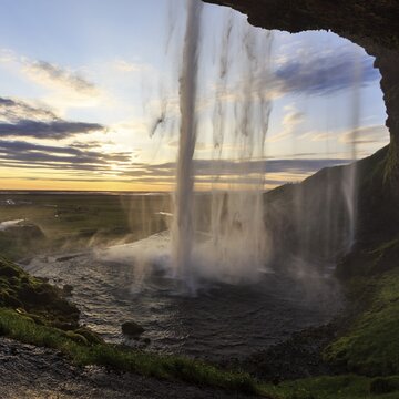 Seljalandsfoss in the evening, Su&eth;urland, Sudurland, near ring road, South Iceland, Iceland