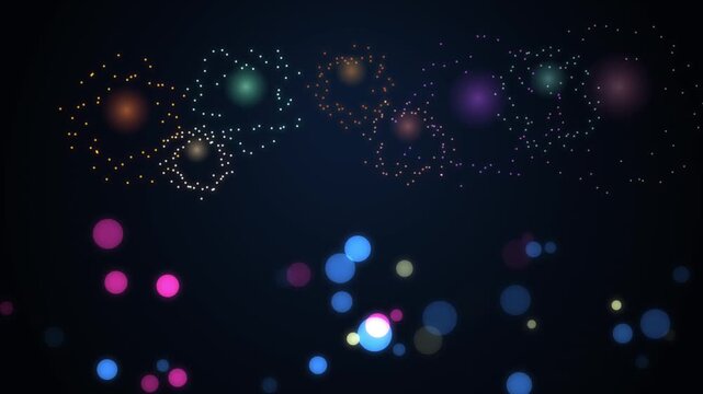 Colorful fireworks exploding in night sky, festive celebration.