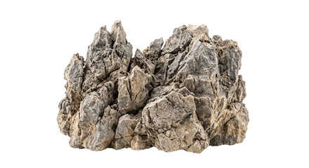 Jagged limestone rock formation isolated on a white background for landscape design projects © Ophelia