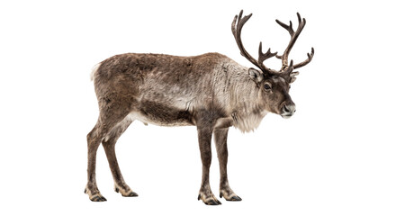 Majestic reindeer standing in profile isolated on a clean white background for design projects © Ophelia