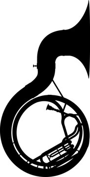 detailed classic sousaphone brass music instrument black silhouette shape side view vector isolated on transparent background