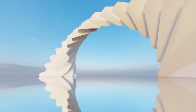 3D-rendered abstract white architectural sculpture with elegant parametric curved ribs, flowing geometric forms, intricate structural patterns, and a minimalist futuristic design, showcasing modern ar