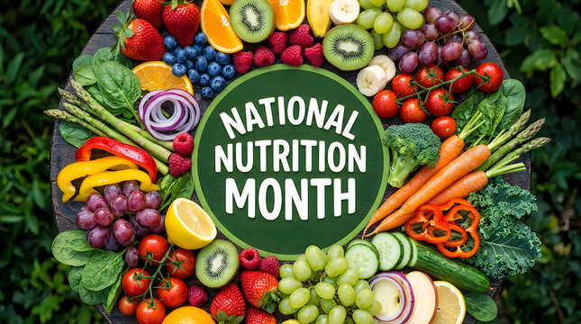 Fresh Mixed Fruits and Vegetables Arrangement for National Nutrition Month Celebration
