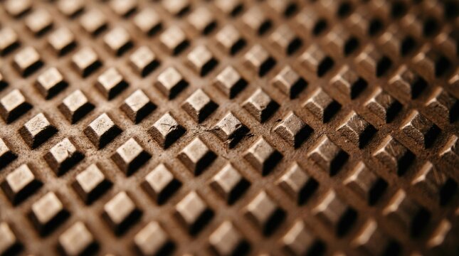 Macro texture of bronze metal surface with repetitive pyramid pattern