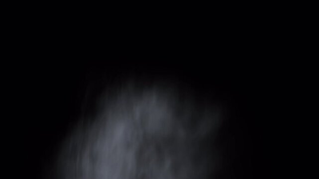 Abstract ethereal white smoke swirling against dark black background.