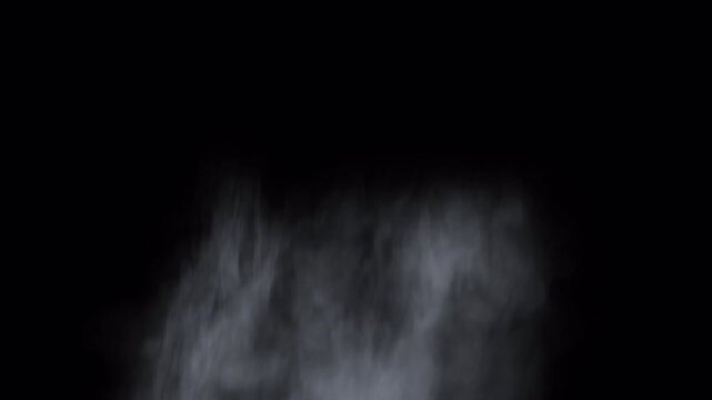 Abstract ethereal white smoke rising slowly on black background.