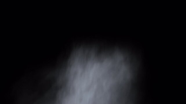 Abstract ethereal white smoke swirling against dark black background.