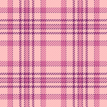 Household check plaid background, pajamas textile texture vector. Tweed tartan pattern seamless fabric in light and pink colors.