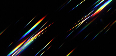 Naklejka na ściany i meble Abstract light streaks with rainbow chromatic aberration effect on black background