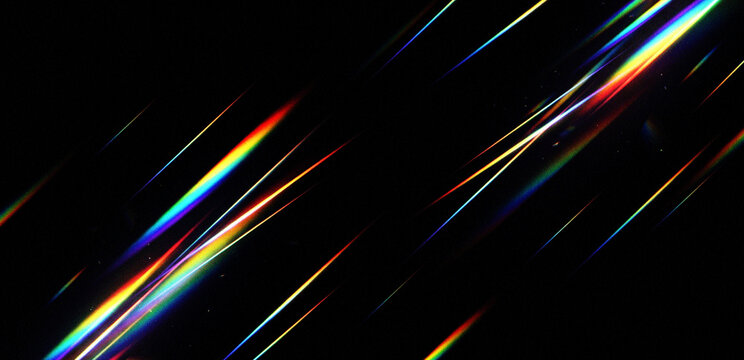 Abstract light streaks with rainbow chromatic aberration effect on black background