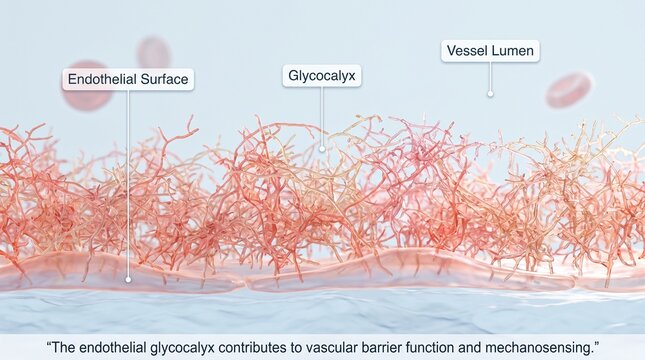 3D medical illustration of endothelial glycocalyx layer inside human
